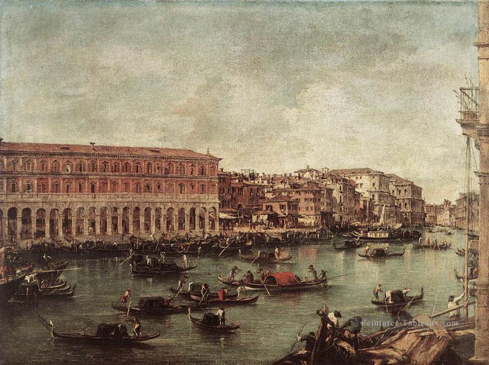 Le grand canal au marché aux poissons Pescheria Francesco Guardi vénitien Peintures à l'huile